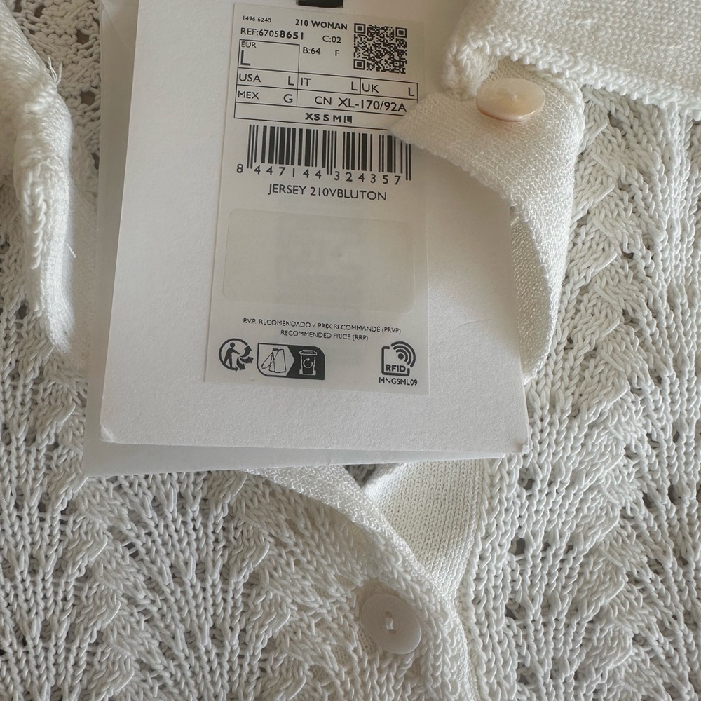 NWT Mango White Open-Knit Polo Sweater - Picture 5 of 8